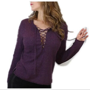 Purple plunge lace up top
